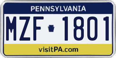 PA license plate MZF1801
