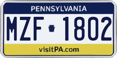 PA license plate MZF1802
