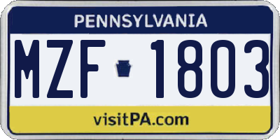 PA license plate MZF1803