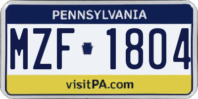 PA license plate MZF1804