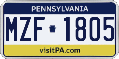 PA license plate MZF1805