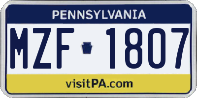 PA license plate MZF1807