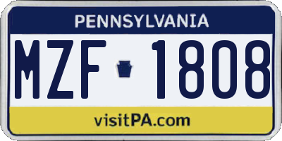 PA license plate MZF1808