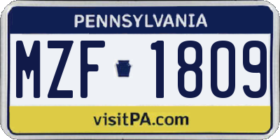 PA license plate MZF1809