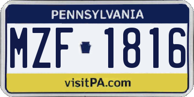 PA license plate MZF1816
