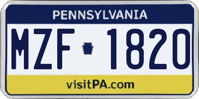 PA license plate MZF1820