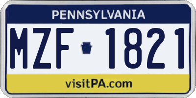 PA license plate MZF1821