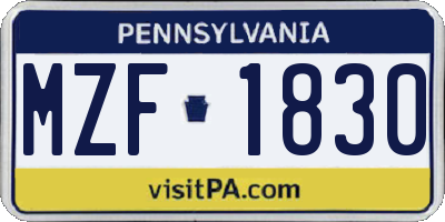 PA license plate MZF1830