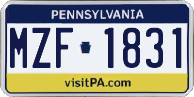 PA license plate MZF1831