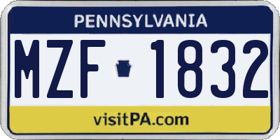 PA license plate MZF1832
