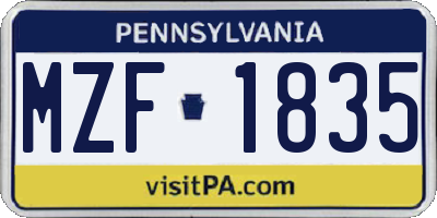 PA license plate MZF1835