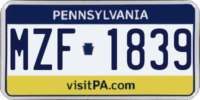 PA license plate MZF1839