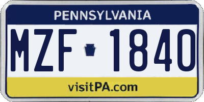 PA license plate MZF1840