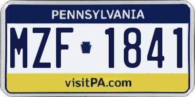 PA license plate MZF1841
