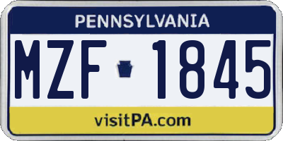 PA license plate MZF1845