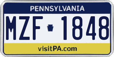 PA license plate MZF1848