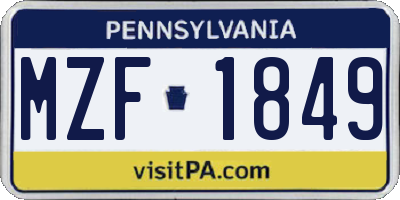 PA license plate MZF1849