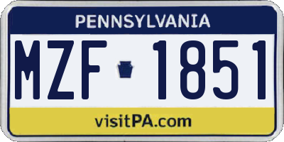 PA license plate MZF1851