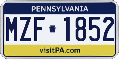 PA license plate MZF1852
