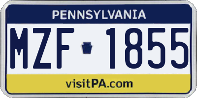 PA license plate MZF1855