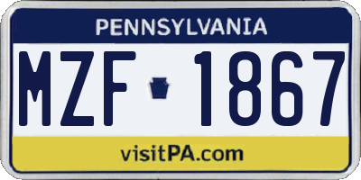 PA license plate MZF1867