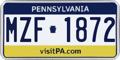 PA license plate MZF1872