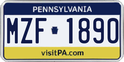 PA license plate MZF1890