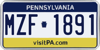PA license plate MZF1891