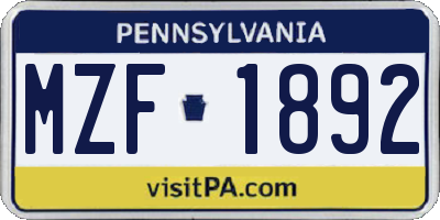 PA license plate MZF1892