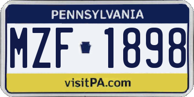 PA license plate MZF1898