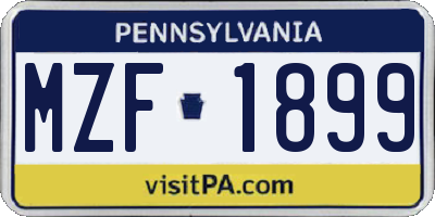 PA license plate MZF1899