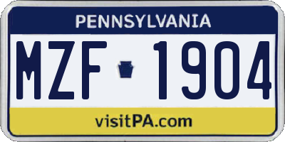 PA license plate MZF1904