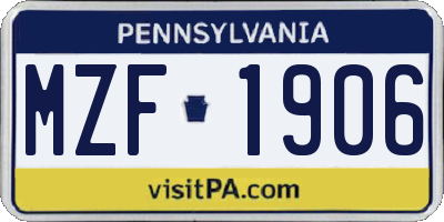 PA license plate MZF1906