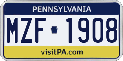 PA license plate MZF1908