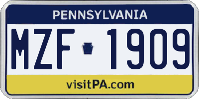 PA license plate MZF1909