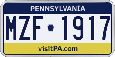 PA license plate MZF1917