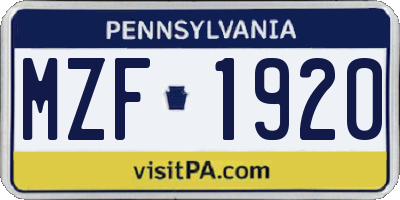 PA license plate MZF1920