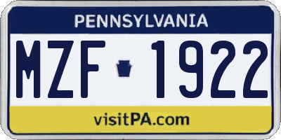 PA license plate MZF1922