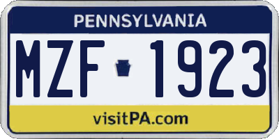 PA license plate MZF1923