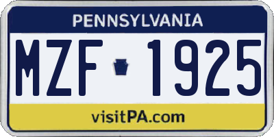 PA license plate MZF1925
