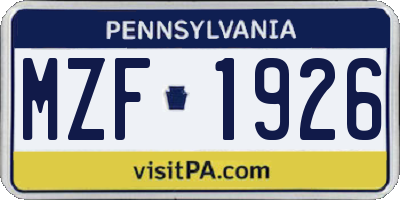 PA license plate MZF1926