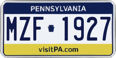 PA license plate MZF1927