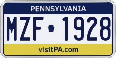 PA license plate MZF1928