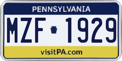 PA license plate MZF1929