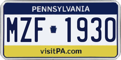 PA license plate MZF1930