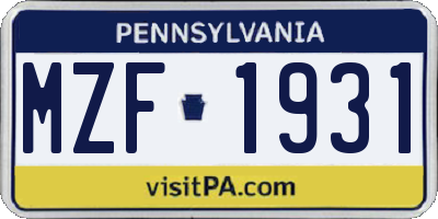 PA license plate MZF1931