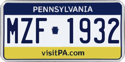 PA license plate MZF1932