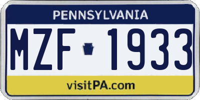 PA license plate MZF1933