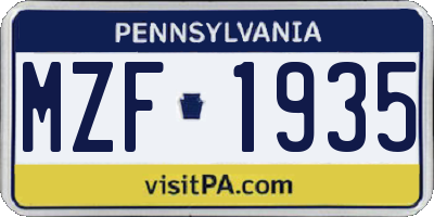 PA license plate MZF1935