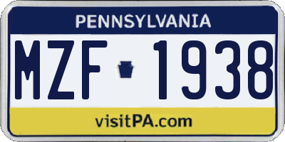 PA license plate MZF1938